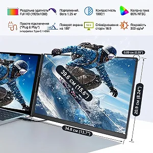 Монітор портативний 15.6" Kwumsy P5 Full HD IPS 60 Гц synthetic.ua - Фото 1