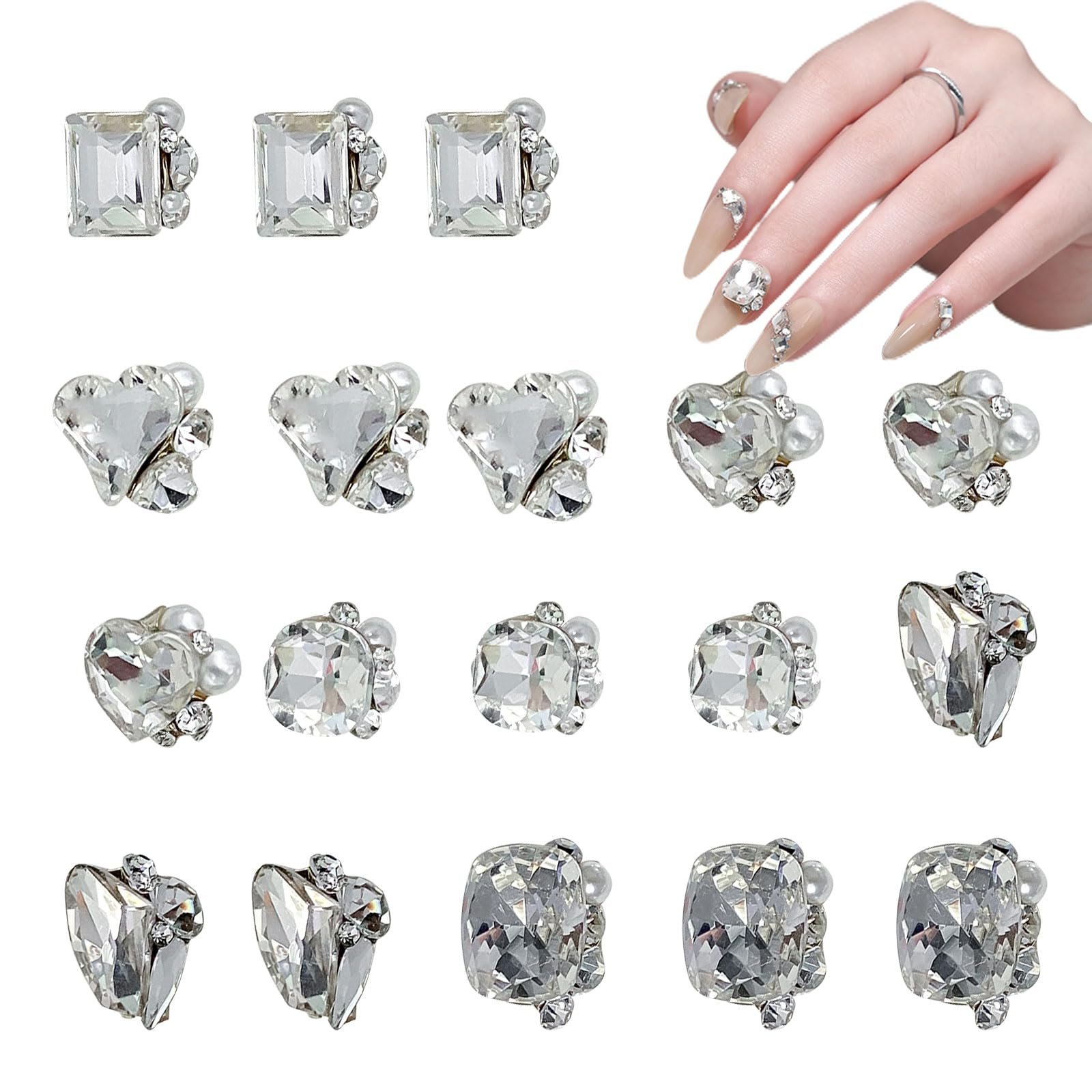 Стрази для нігтів Набір 18 шт Прикраса для нігтів Серце Прямокутник Геометричні дорогоцінні камені, фото №1