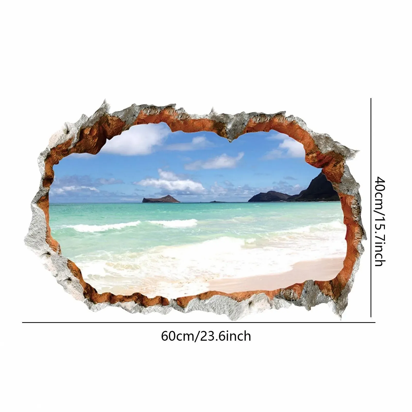 Наклейка на стіну Пляжна сцена 3D ефект розбитої стіни для спальні, фото №5