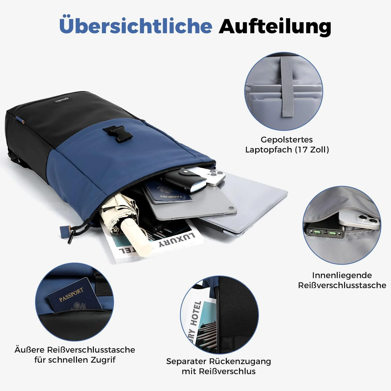Рюкзак для ноутбука Waterproof Rolltop Anti-Theft Zip Expandable 18-25L Blue, фото №6 Рюкзак для ноутбука Waterproof Rolltop Anti-Theft Zip Expandable 18-25L Blue, фото №6