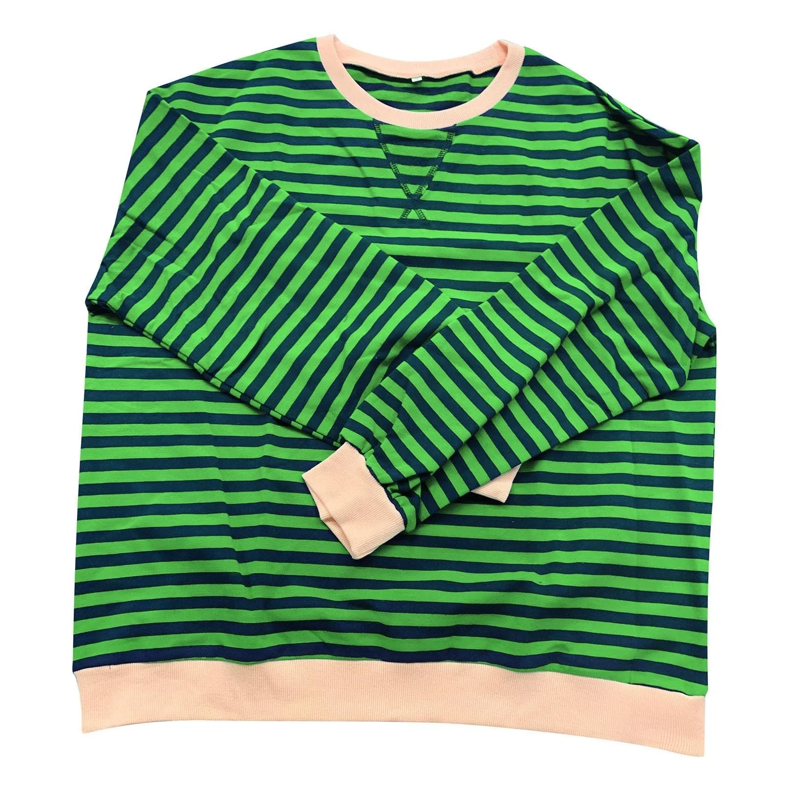 Свитшот pvucpot Женский в полоску Цветной блок Топ Пуловер Повседневный Круглый вырез Длинный рукав Свободный Свитшот Женский в полоску Пуловер Женский топ, фото №6