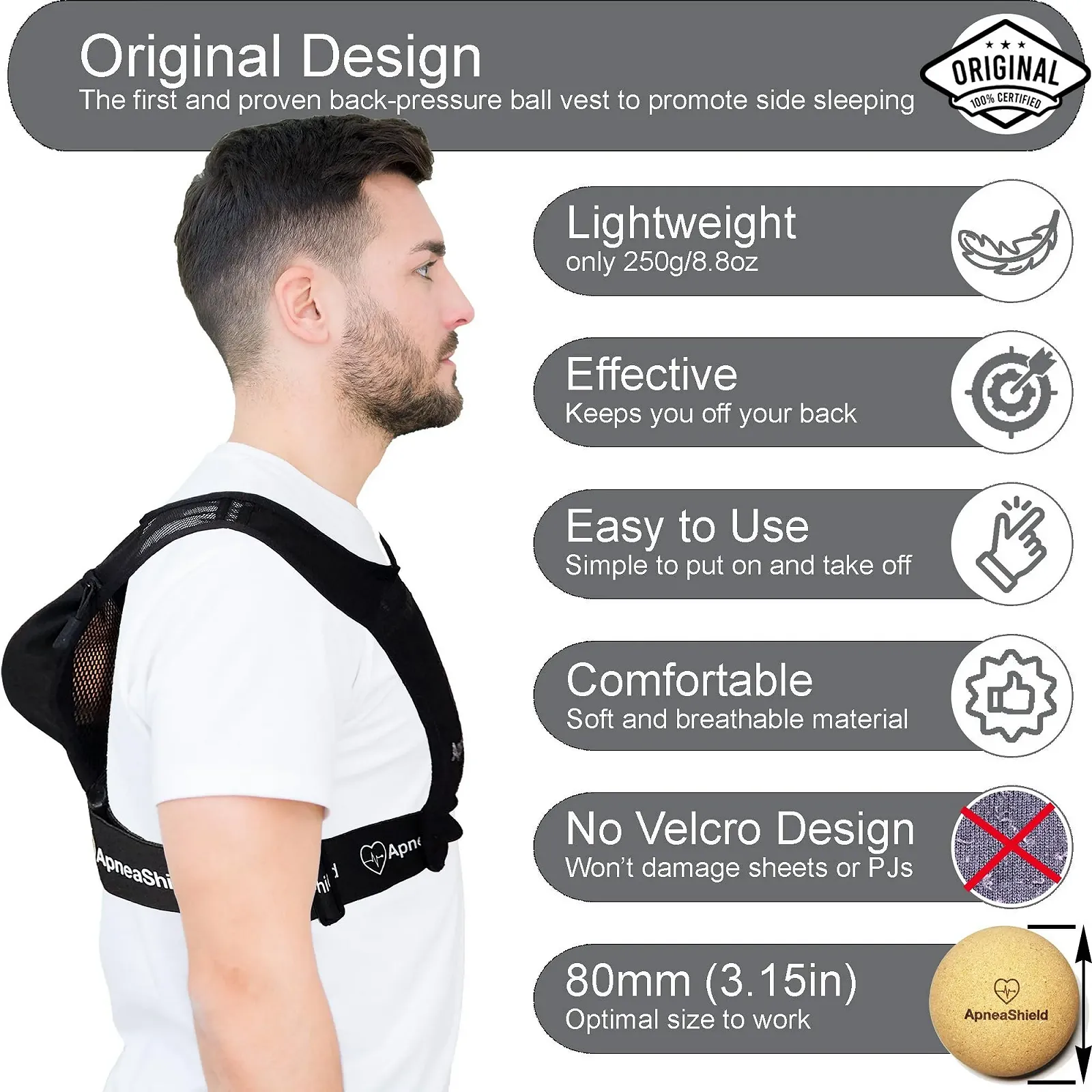 Тренажер для сну на боці ApneaShield, легкий, зручний, ефективний для зменшення часу сну, фото №3