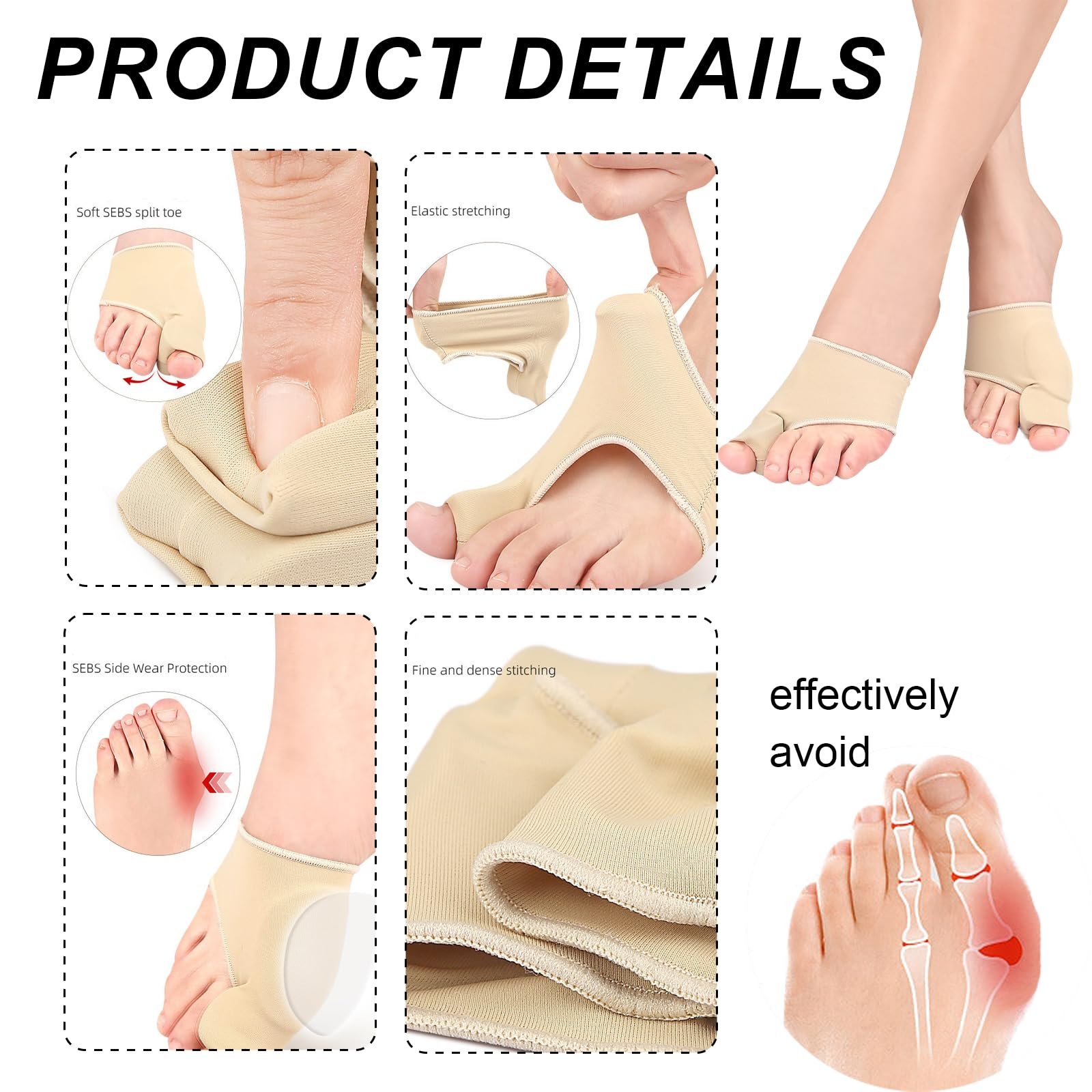 Шкарпетки для корекції вальгусної деформації Epunk Силіконові, тілесного кольору Lycra, фото №3