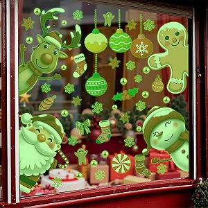 Наклейка на стіну Різдвяна віконна прикраса Luminous Snowman Santa Claus Reindeer Snowflakes synthetic.ua - Фото 1