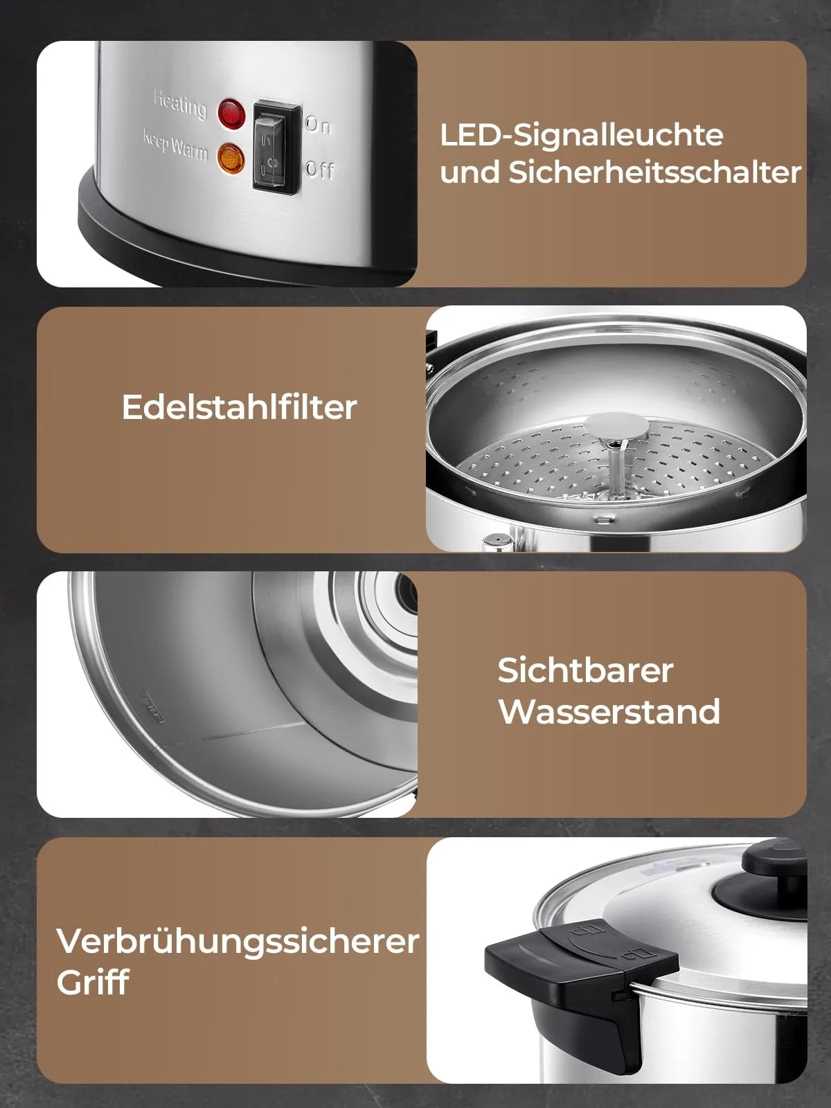 Кофемашина с круглым фильтром 15 л 150 чашек/ч 1500 Вт Нержавеющая сталь, фото №8