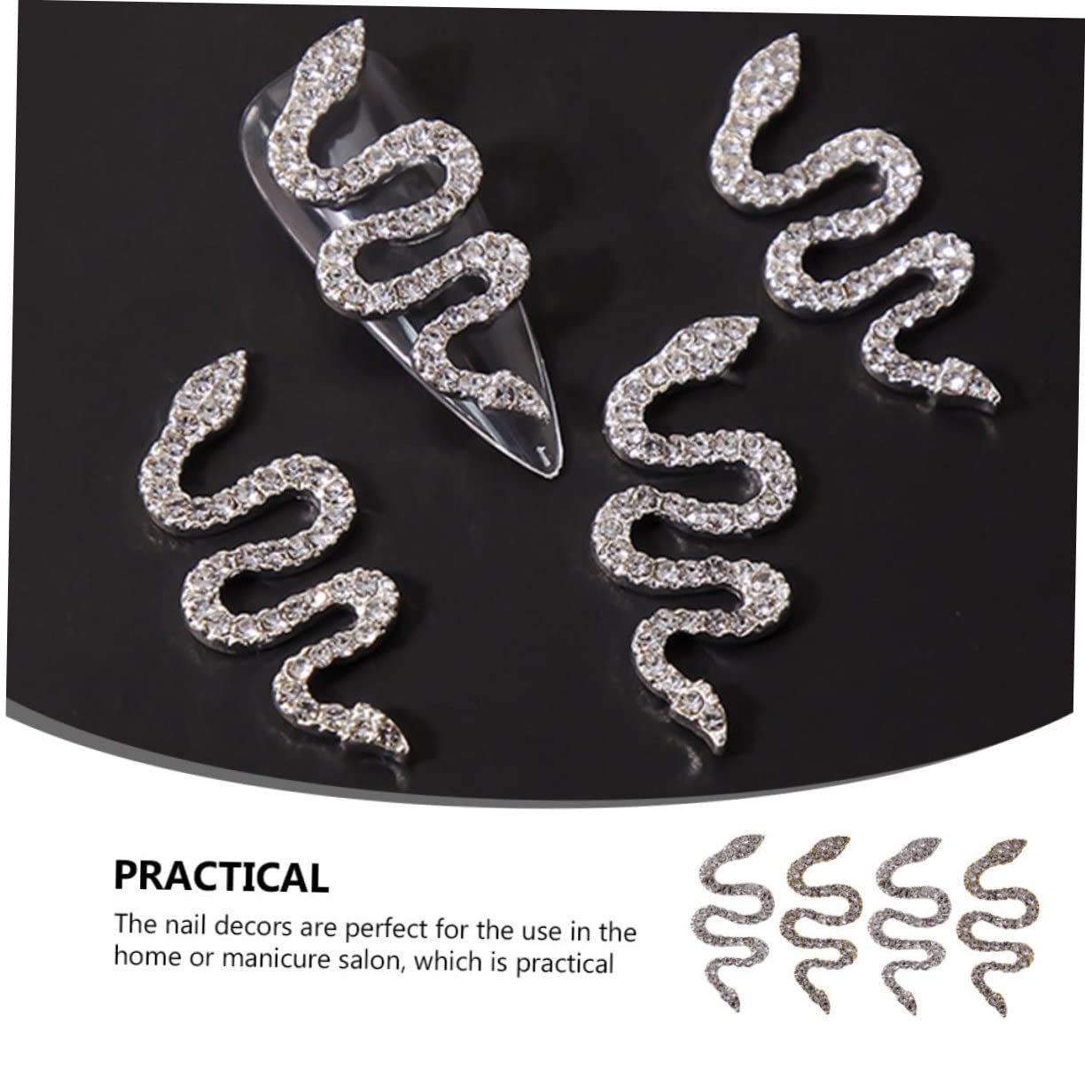 Украшение для ногтей в виде змеи 4 шт Стразы для ногтей Самодельный декор для ногтей Женские элегантные аксессуары для ногтей, фото №7