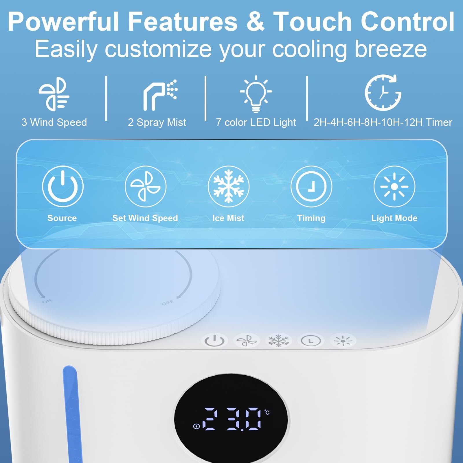 Мобільний кондиціонер GuKKK 4-в-1 900 мл 3 швидкості 7 кольорів таймер USB 9 Вт, фото №2