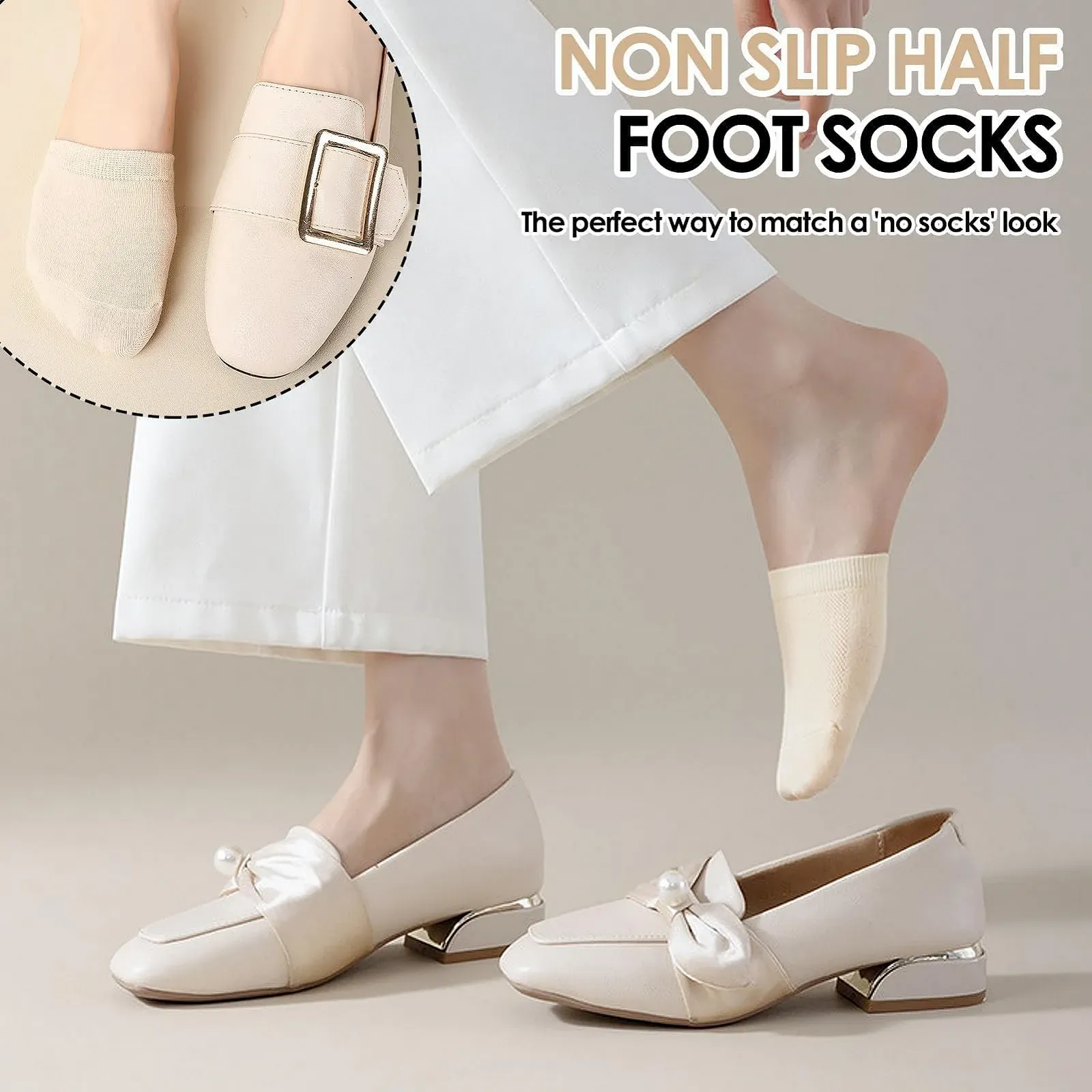 Носки для пальцев женские 4 пары, Накладки на пальцы ног, Нескользящие носки на переднюю часть стопы, Дышащие невидимые полуноски, для высоких каблуков и балеток, Дышащие и удобные, Телесный цвет, фото №5