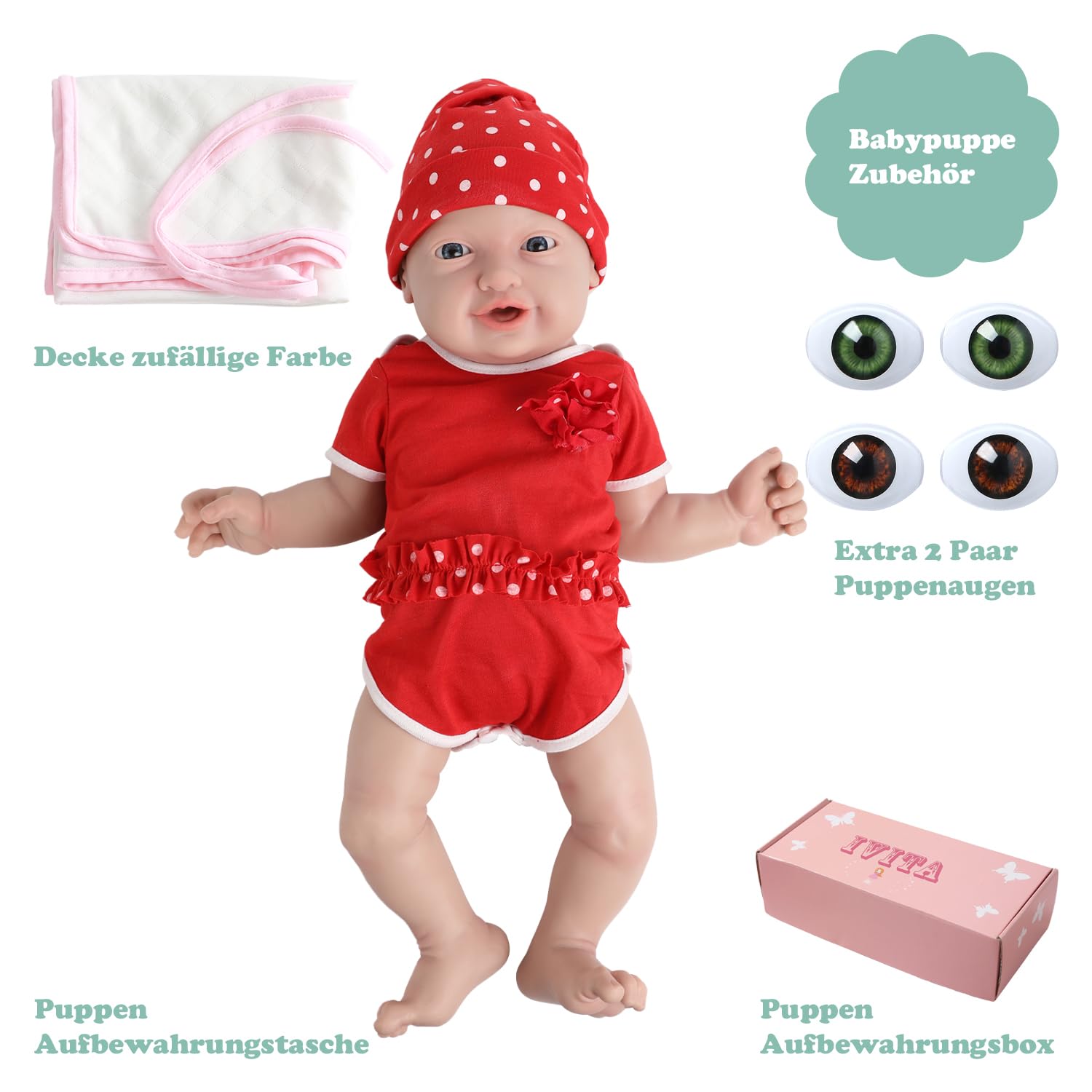 Лялька Reborn IVITA, повністю силіконова, з відкритим ротом новонароджені близнюки, м'яка, може їсти пустушку, дівчинка 50 см, фото №6 Лялька Reborn IVITA, повністю силіконова, з відкритим ротом новонароджені близнюки, м'яка, може їсти пустушку, дівчинка 50 см, фото №6