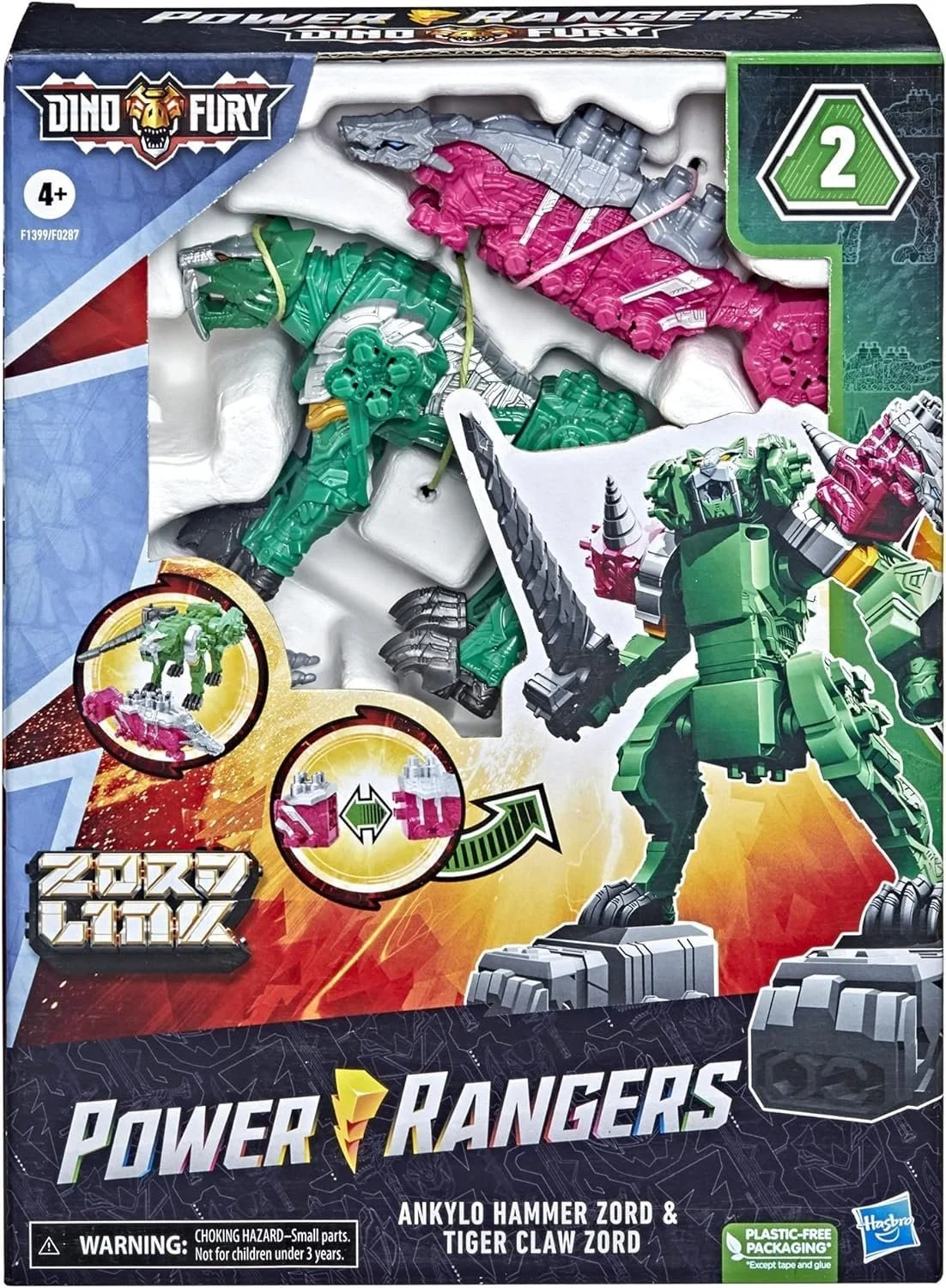 Игрушка Power Rangers Dino Fury Ankylo Hammer and Tiger Claw Zord для детей от 4 лет, фото №2