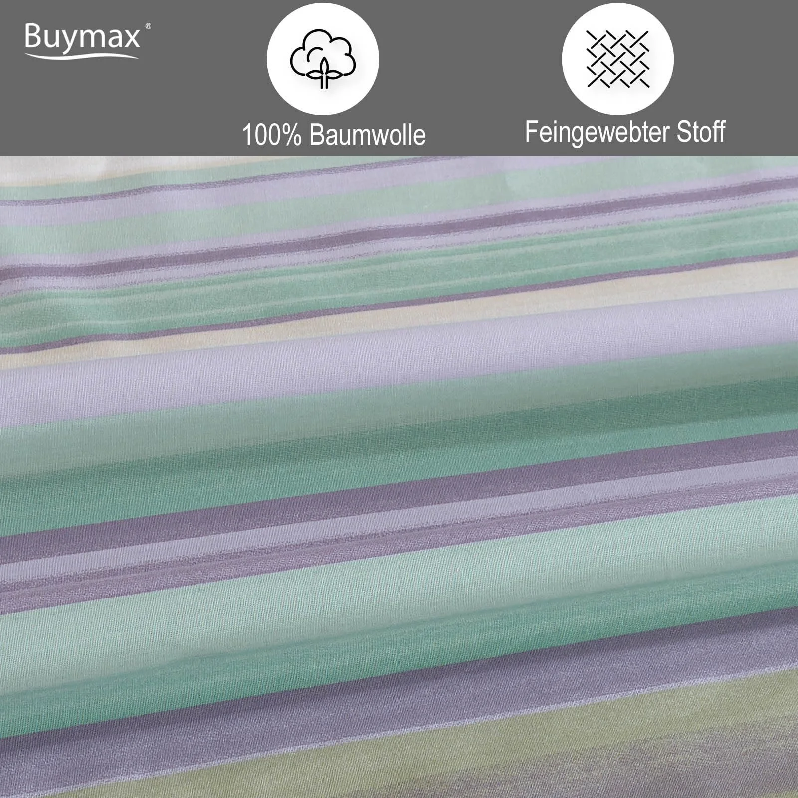 Постільна білизна Buymax® 200 x 200 см, 100% бавовна, комплект постільної білизни з 3 предметів, підковдра, з 2 наволочками, 80 x 80 см, Renforcé, на блискавці, фото №3