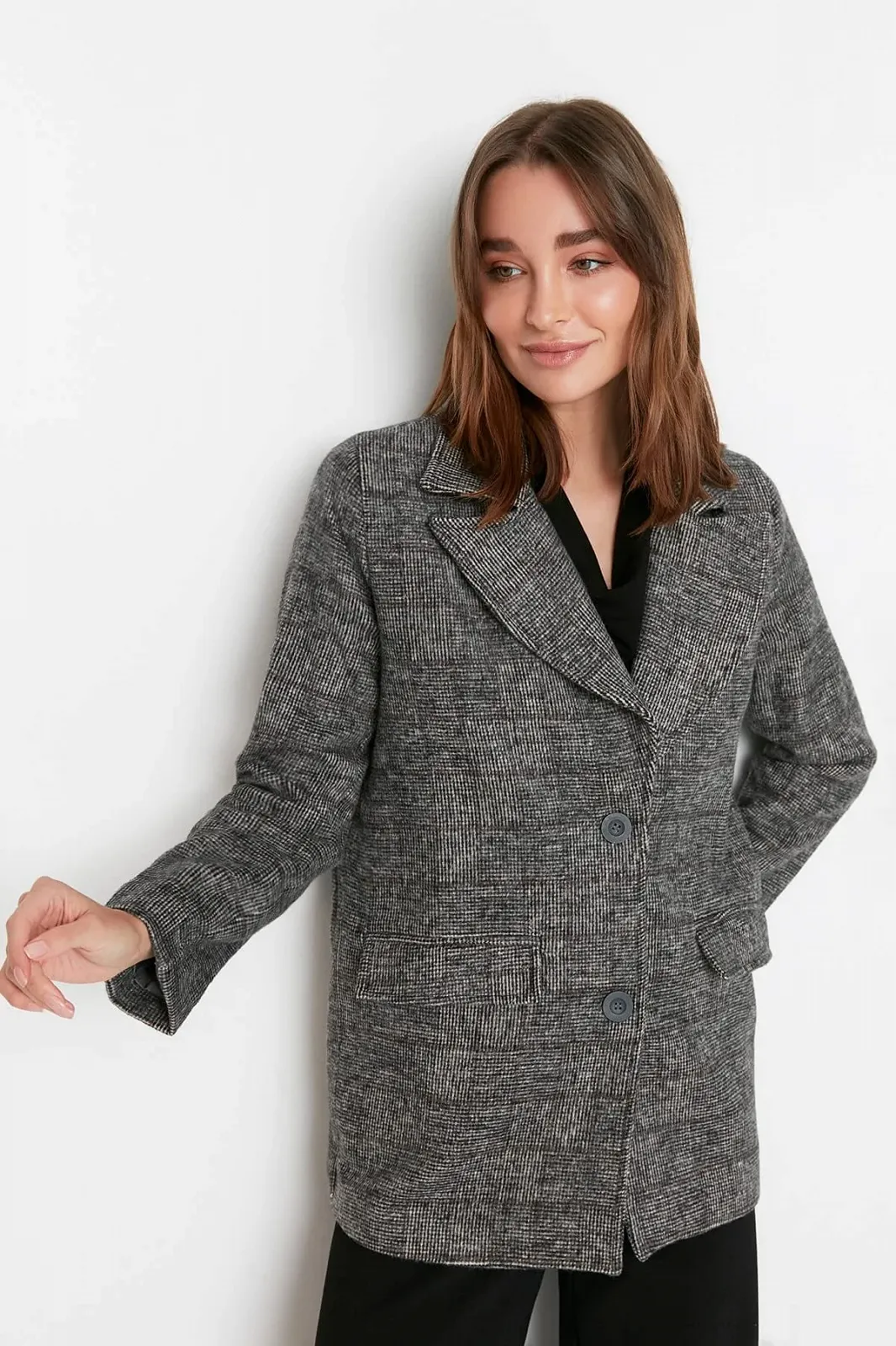 Классическое пальто TRENDYOL Regular Черный, фото №2 Классическое пальто TRENDYOL Regular Черный, фото №2