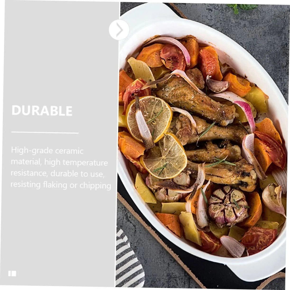 Форма для запекания керамическая овальная с двумя ручками жаропрочная устойчивая к царапинам, фото №3