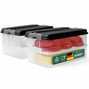 Контейнеры для хранения продуктов Novaliv Набор 4 шт с 2 крышками Большие Штабелируемые для холодильника и морозильника для нарезки колбасы сыра фруктов овощей - Фото 1