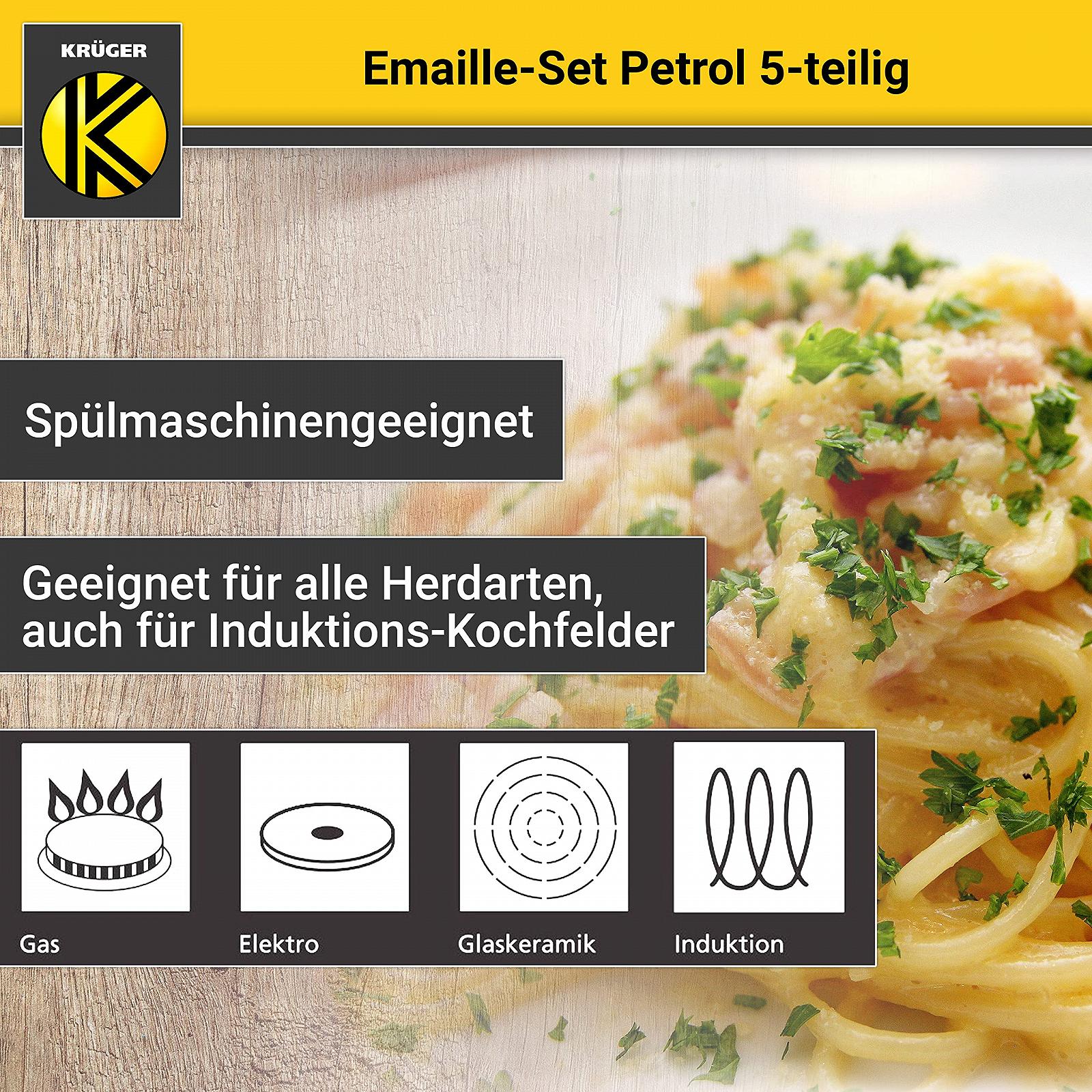 Набор Krüger Enamel 5 Штук Petrol Эмалированная Кастрюля Набор мясной котелок, сковорода и молочник Petrol Petrol Blue, фото №5 Набор Krüger Enamel 5 Штук Petrol Эмалированная Кастрюля Набор мясной котелок, сковорода и молочник Petrol Petrol Blue, фото №5