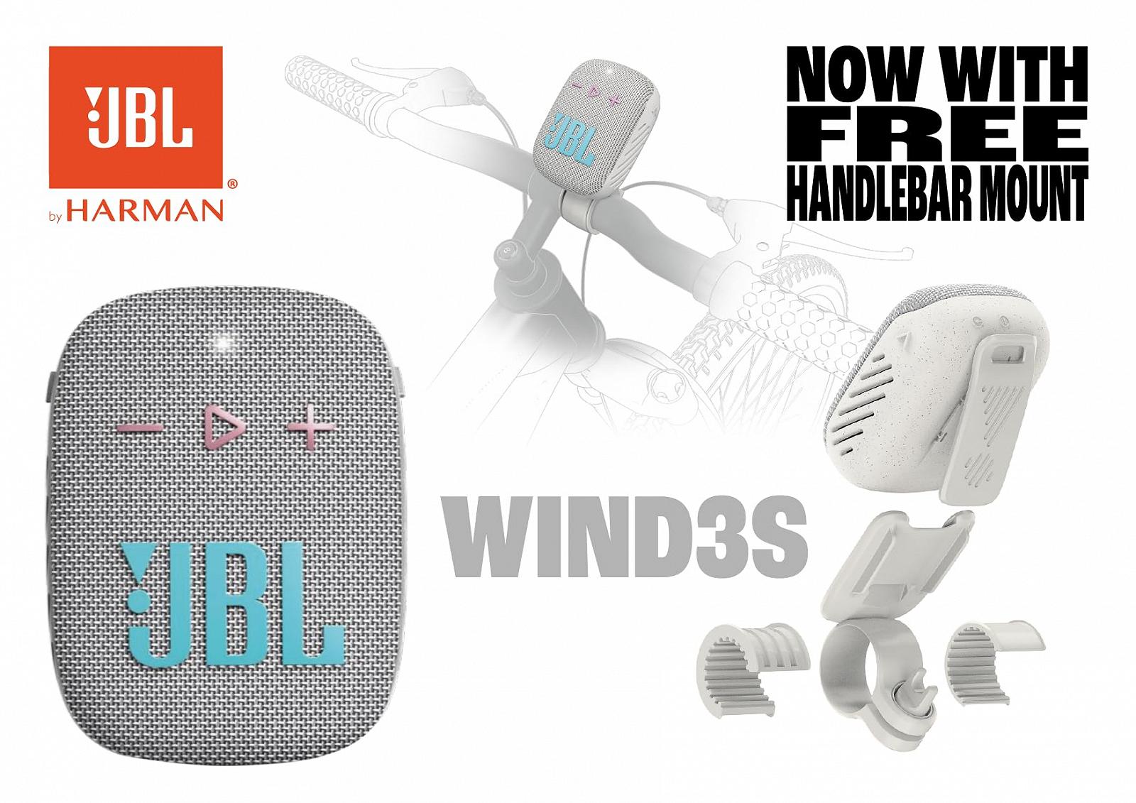 Box JBL Wind 3S Portable Mini Bluetooth Speaker Waterproof with Clip for Sports, Bicycle and Scooter Bass Boost White Grey, фото №3