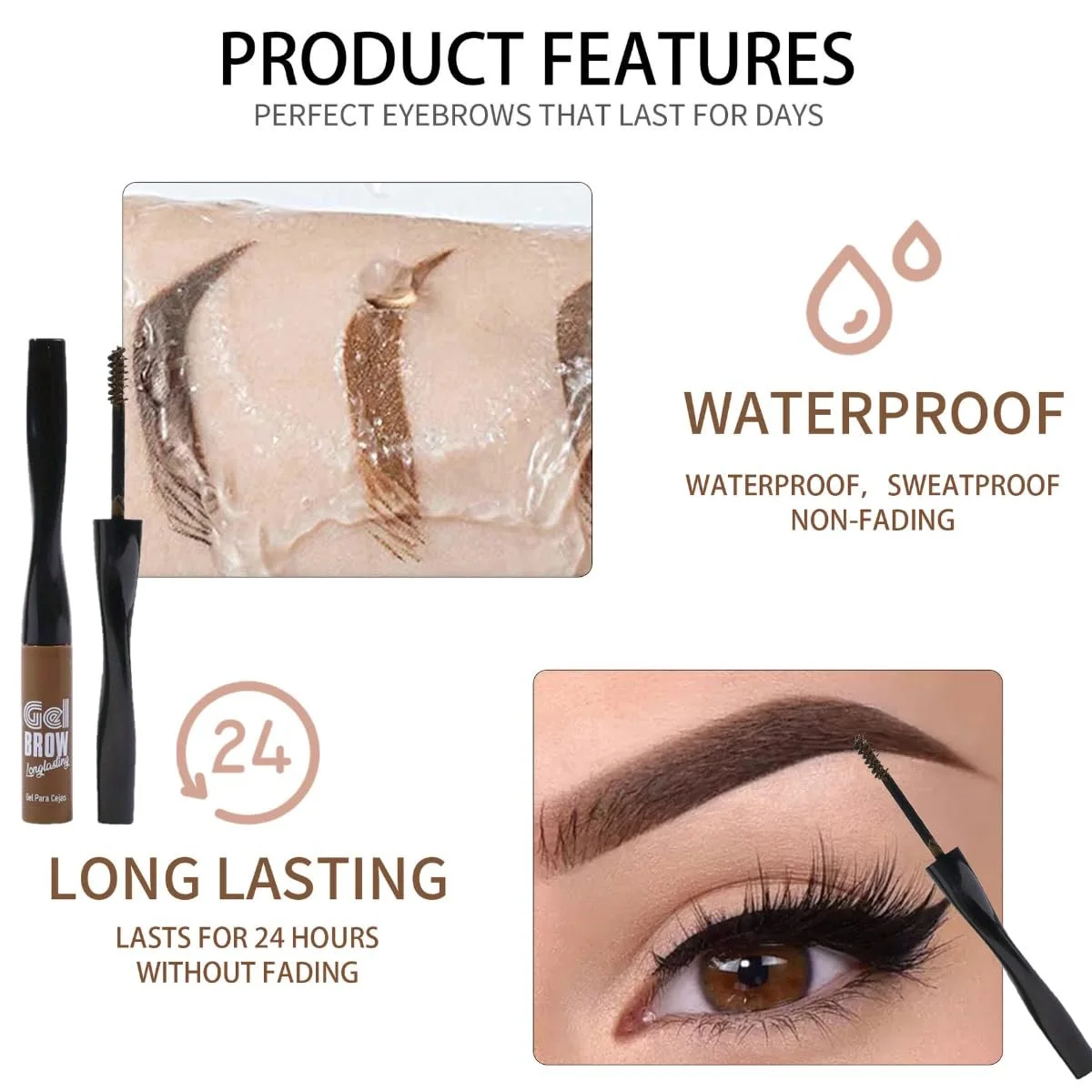 Туш для брів (2 шт.) гелева водостійка швидкосохнуча 02# Light Brown, фото №5