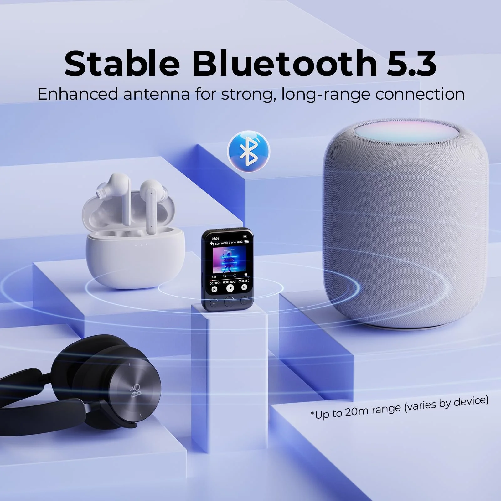 MP3-плеер 64GB Bluetooth 5.3 с клипсой и динамиком, спортивный музыкальный плеер с сенсорным экраном и кнопками, независимая регулировка громкости, FM-радио, запись голоса, расширение до 128GB, фото №3