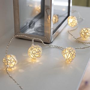 Гирлянда Lights4Fun из ротанговых шариков, 16 LED, теплый белый - Фото 1