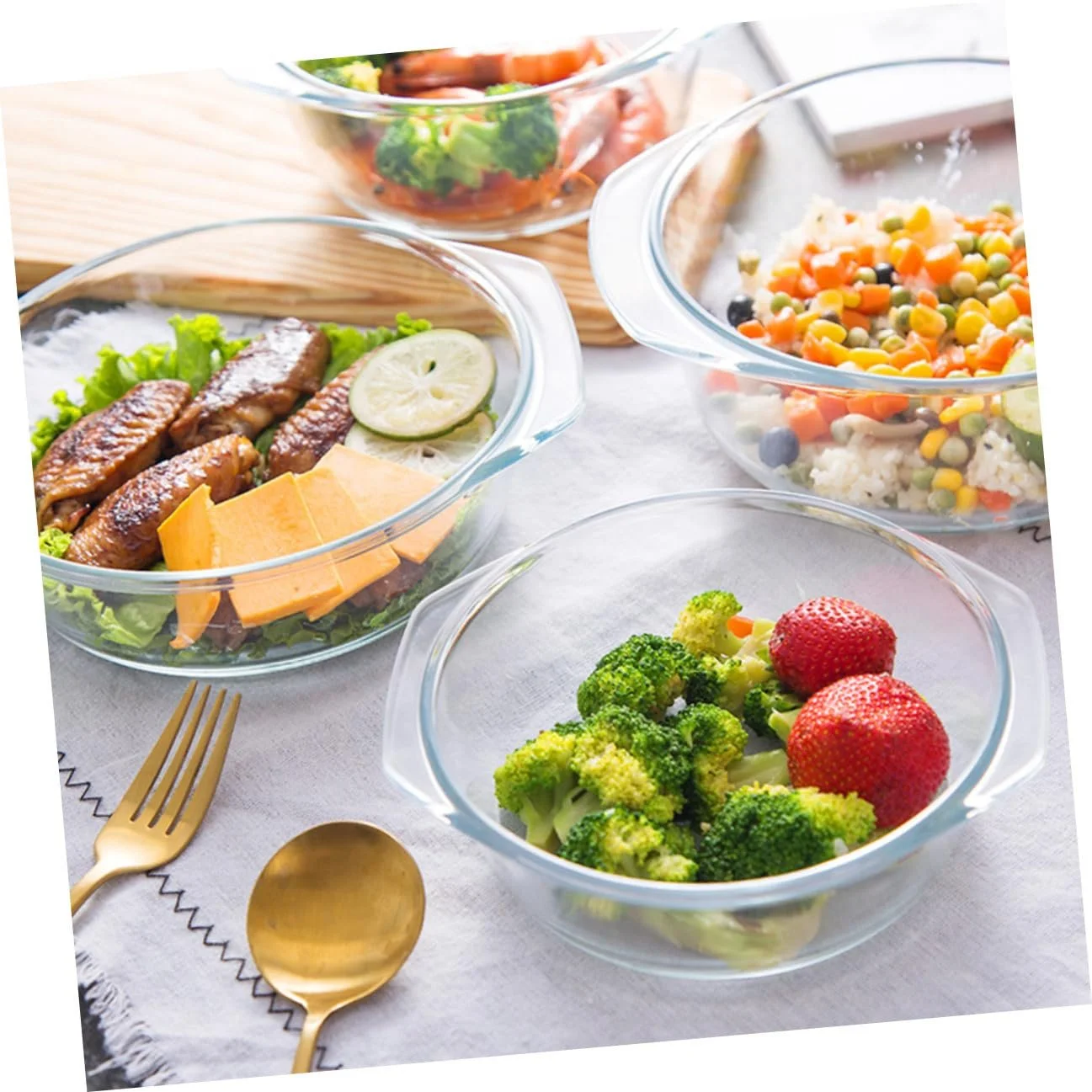 Миска стеклянная термостойкая круглая с крышкой для духовки и микроволновой печи ударопрочная, фото №5