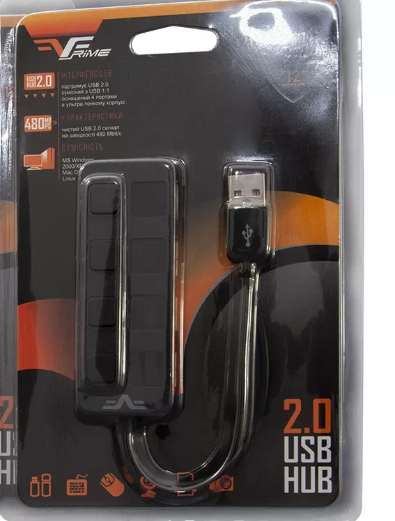Концентратор USB 2.0 Frime 4хUSB2.0 Black (FH-20010), фото №4