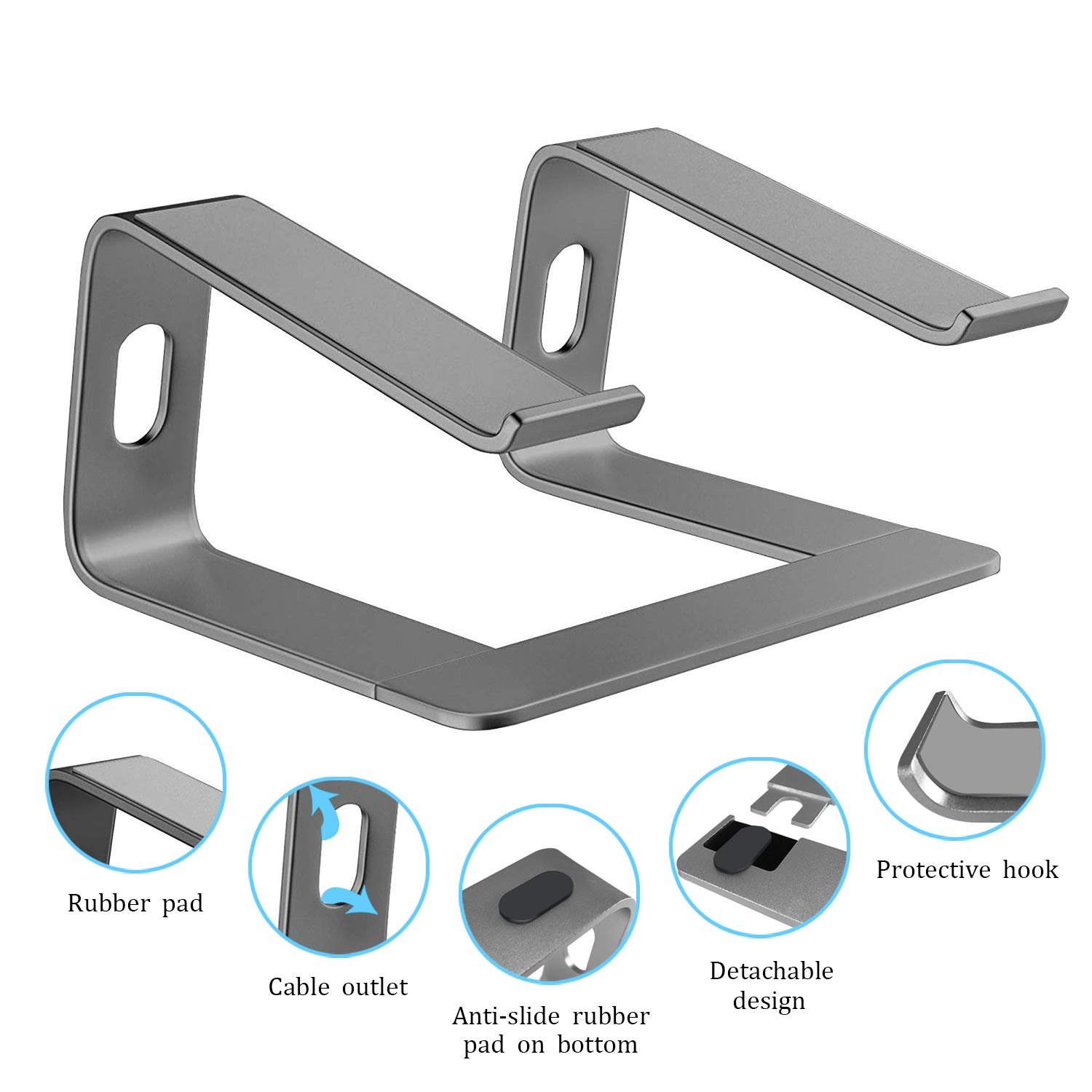 Підставка для ноутбука Orionstar, ергономічна підставка для ноутбука для столу, алюмінієва з вентиляцією, сумісна з MacBook Air Pro, Samsung Notebook 10-15.6 дюймів, сіра, фото №3