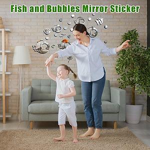 Акрилові дзеркальні наклейки на стіну Cute Fish and Bubbles 30 штук Silver synthetic.ua - Фото 1
