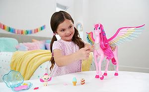 Игрушка Barbie Pegasus Pink с 10 аксессуарами Включая щенка, крылатый конь с освещением и звуками synthetic.ua - Фото 1