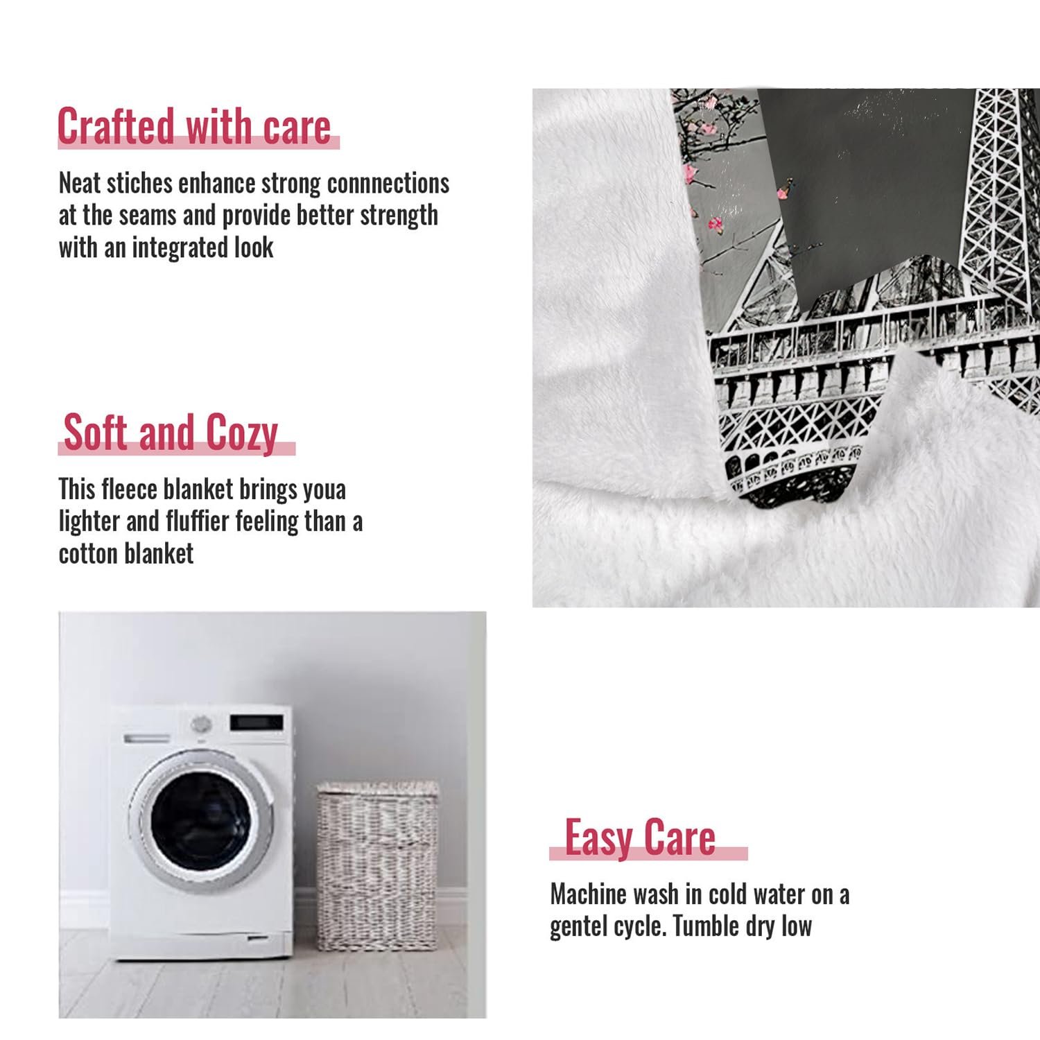 Одеяло YISUMEI Мягкое фланелевое одеяло Кровать Париж Эйфелева башня Цветы, 150 x 200 см, фото №6