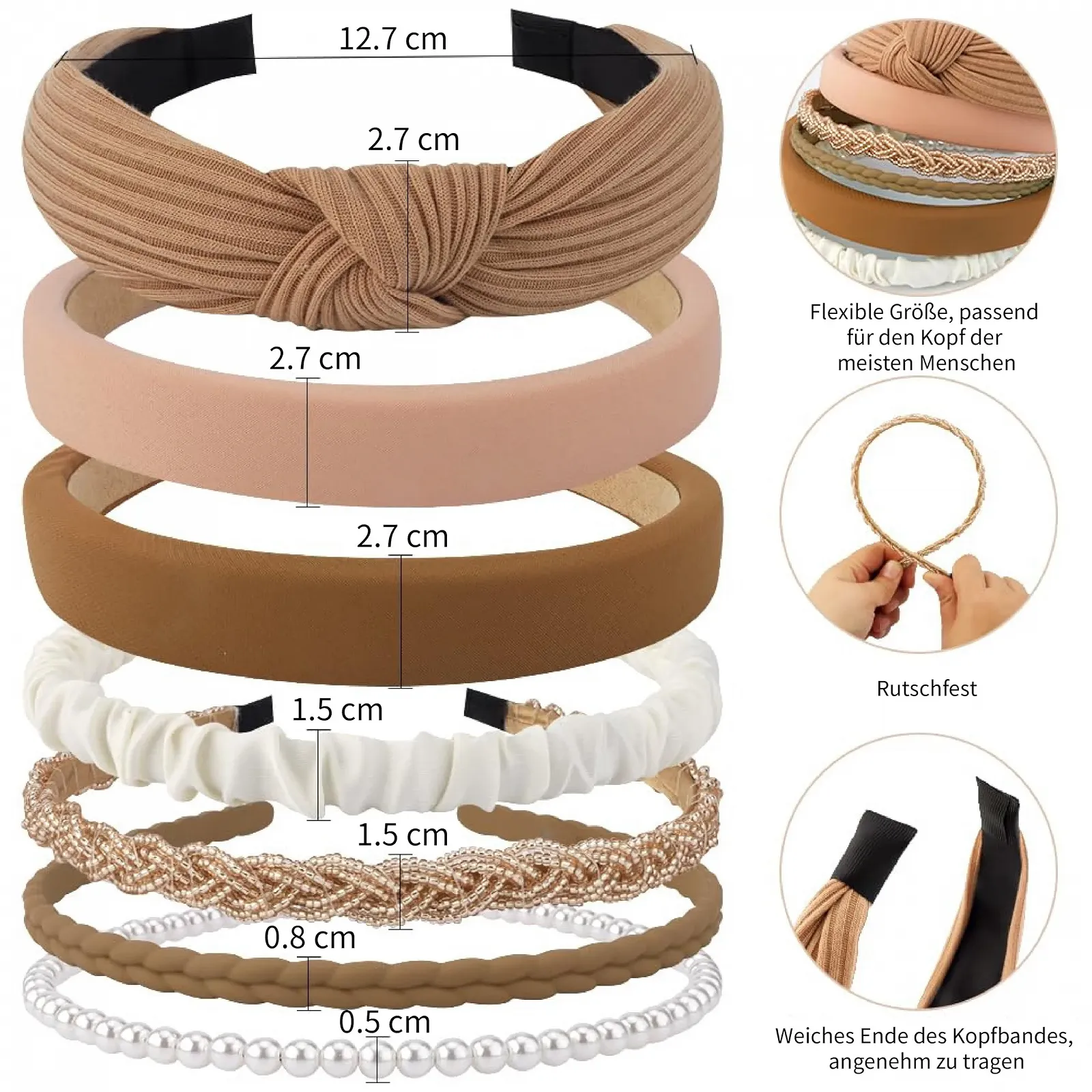 Набір із 7 жіночих обручів для волосся Brown з бісером, фото №2 Набір із 7 жіночих обручів для волосся Brown з бісером, фото №2
