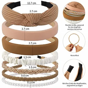 Набір із 7 жіночих обручів для волосся Brown з бісером synthetic.ua - Фото 1