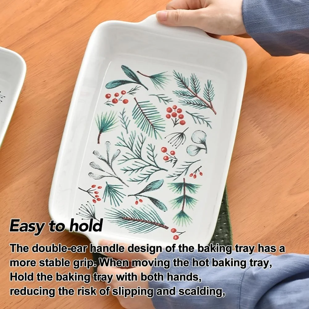 Форма для запекания Dxcaicc Прямоугольная керамическая с цветочным узором и ручками, фото №3