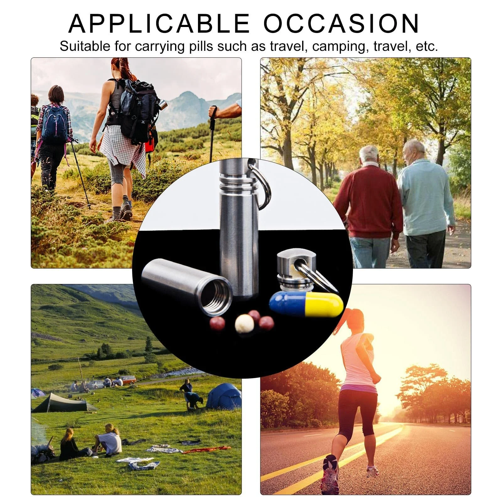 Футляр для таблеток Arenmi з кишенею, сплав, брелок, портативні герметичні, фото №4