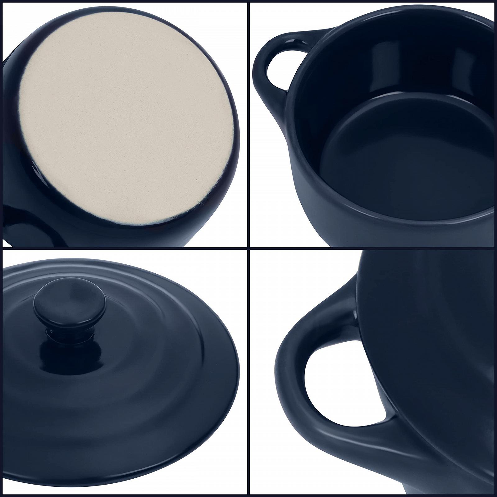 Формы для запекания Belle Vous Набор 4 шт Керамические с крышкой 177 мл Круглые Темно-синие, фото №4