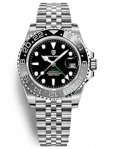 Часы Pagani Design Мужские Автоматические Механические GMT Dual Time Zone Наручные Часы Нержавеющая Сталь Двухцветный Керамический Безель 100 м Водонепроницаемые PD-1662 - Фото 1