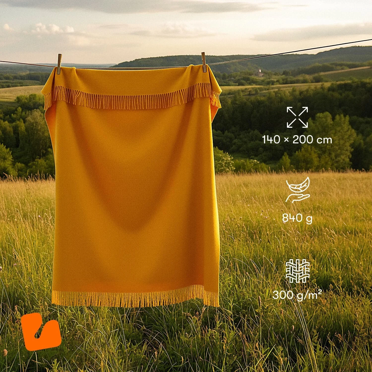 Плед Lanavitta Leon Шерстяной - Покрывало - 100% шерсть из Австралии, Теплый плед на диван - Желтый - 140 x 200 см, фото №4