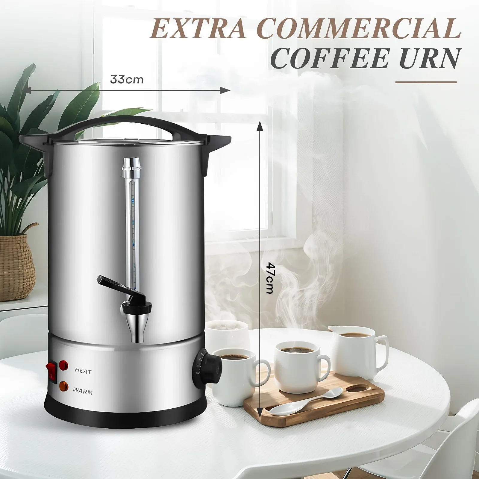 Кофемашина Bostar с круглым фильтром 12 л, 75 чашек, функция заваривания и подогрева, интеллектуальный контроль температуры, индикатор уровня, Нержавеющая сталь, фото №3