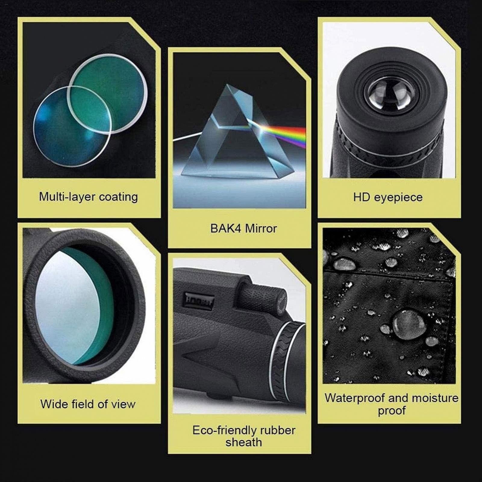 Монокуляр QHYTL 80 x 100 з удосконаленим штативом водонепроникний зум-телескоп BAK4 Prism Dual Focus, фото №6