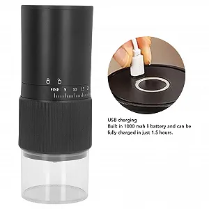 Электрическая кофемолка, керамическая, аккумуляторная мини-кофемолка с регулируемой степенью помола для дома и путешествий synthetic.ua - Фото 1