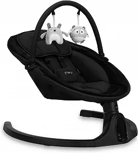 Детские качели MoMi KENANI Onyx для детей до 9 кг со светодиодным дисплеем пультом дистанционного управления и Bluetooth для смартфона подключением к батарее или питанию Черный synthetic.ua - Фото 1