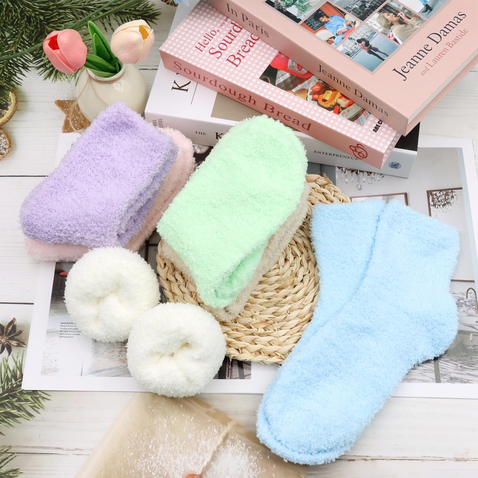 Носки VEGCOO из кораллового флиса, средней длины, с полушелковым вязаным узором, 6 пар, теплые, с кабельной вязкой, зимние, мягкие и уютные, фото №6