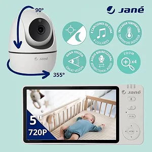 Детская видеоняня с монитором 5'' Jané Eye Pro с поворотной камерой энергосберегающим аккумулятором Wi-Fi Белый synthetic.ua - Фото 1