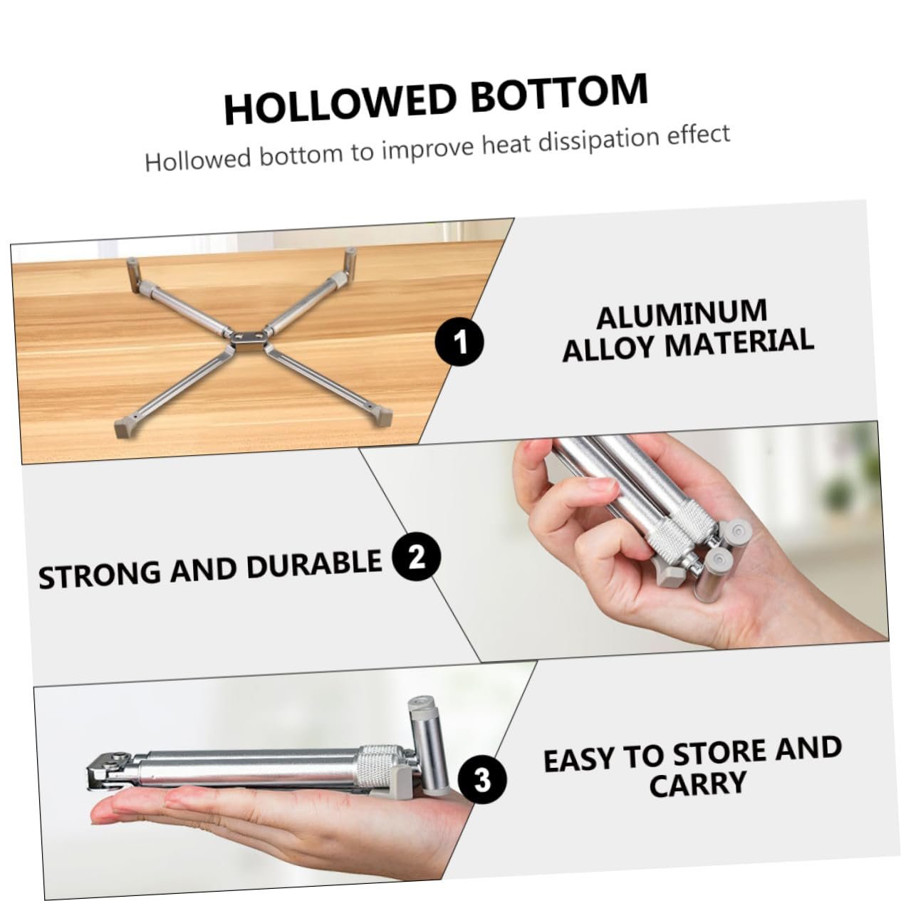 Подставка для ноутбука алюминиевая HOMSFOU Регулируемая Складная Легкая с полым дизайном для лучшего охлаждения Совместима со всеми ноутбуками и планшетами для путешествий и эргономики, фото №6