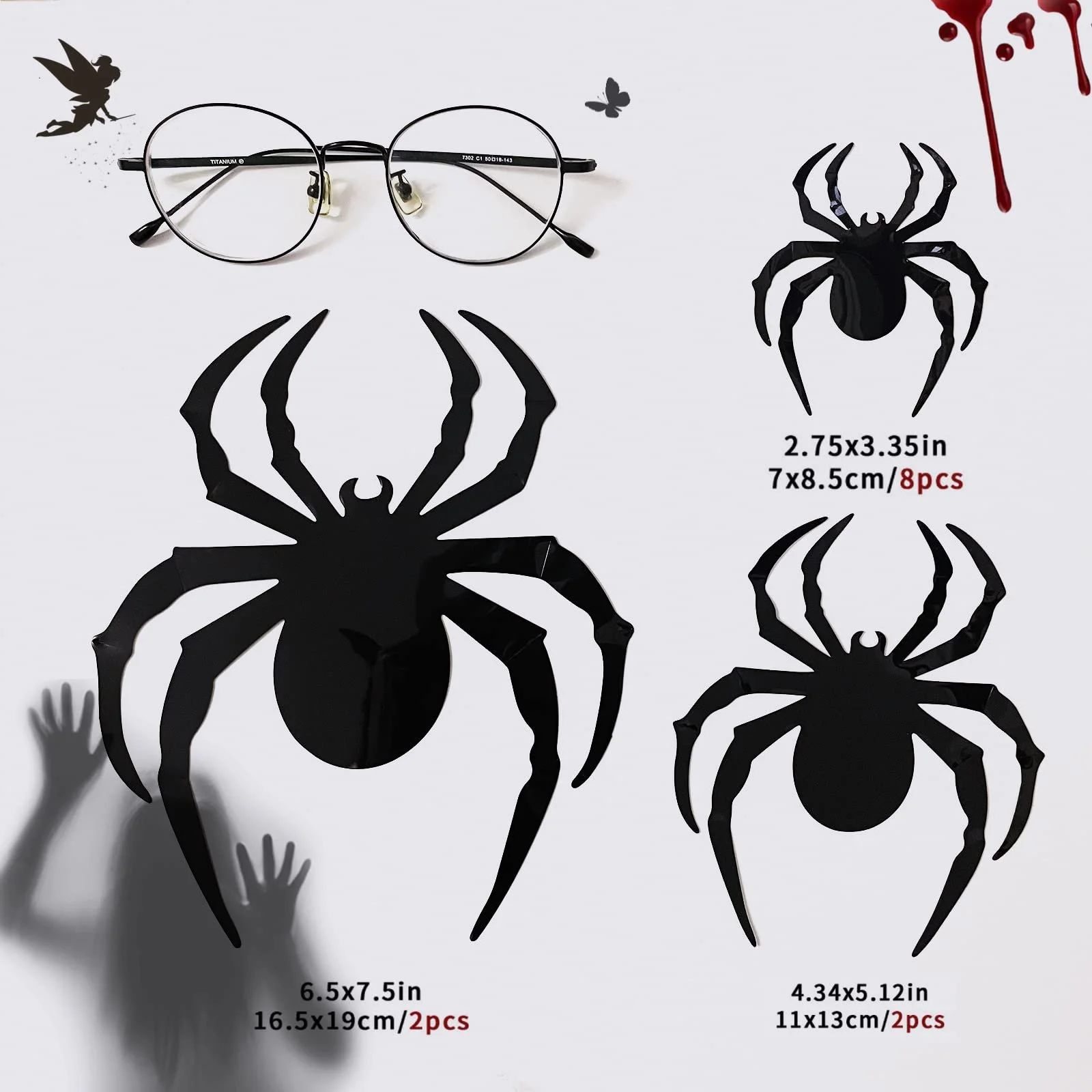 Наклейки на стіну 3D Halloween Кажани та павуки 124 шт. Чорний, фото №5