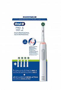 Електрична зубна щітка Oral-B Professional Pack PRO 3 3000 з технологією Brown + 4 змінні насадки CrossAction, біла - Фото 1