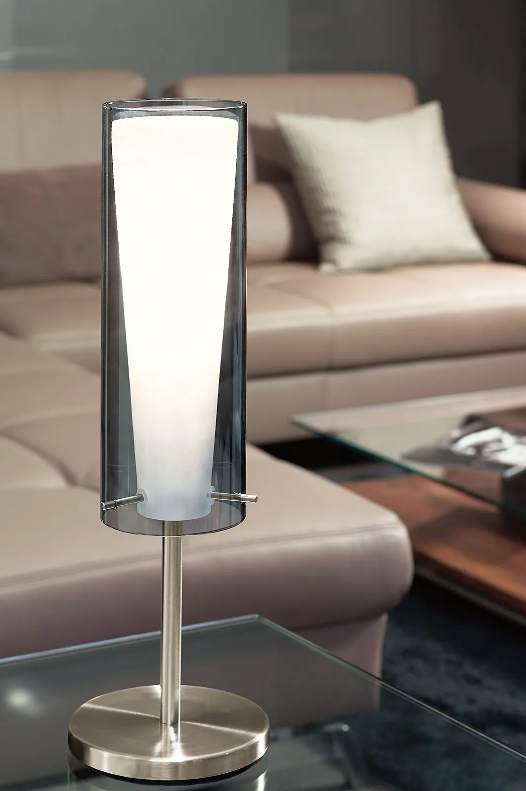 Настільна лампа EGLO Pinto 1-лампова, сталь, хром, прозоре/опалове матове біле скло, E27, фото №3