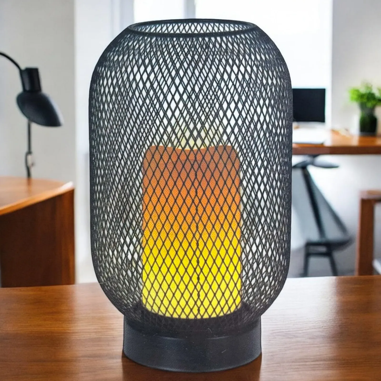 Настільна лампа LED MIJOMA з ефектом мерехтіння Декоративна свічка в металевій сітці Тепле біле світло Висота 25 см Чорна, фото №8