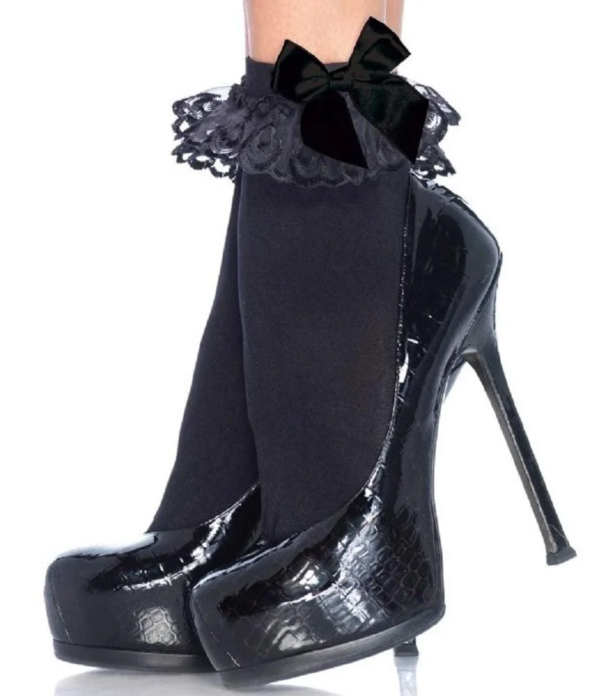 Носки Leg Avenue Чёрные с чёрными бантиками One Size, чёрный, фото №2