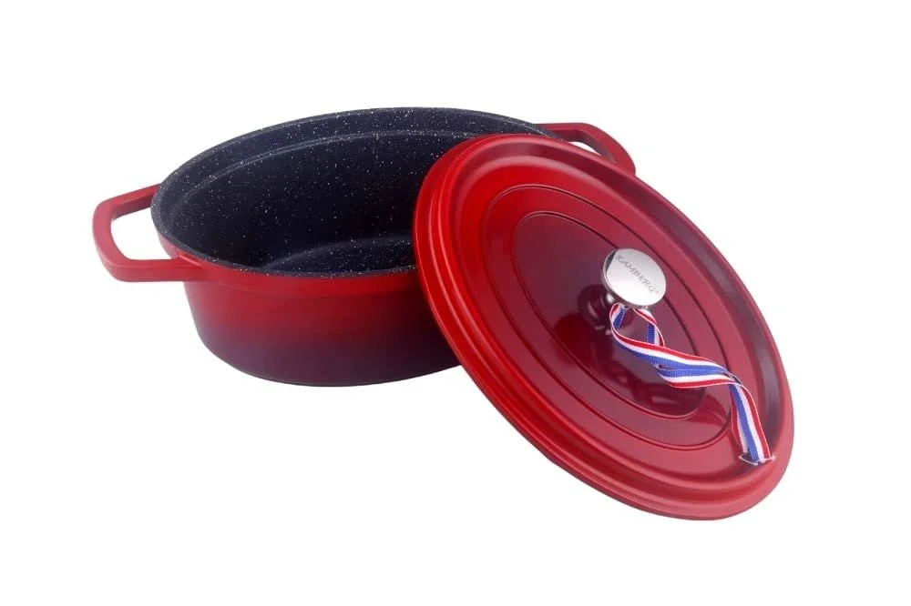 Кастрюля Kamberg 0008191 30 см овальная красная литой алюминий покрытие с эффектом камня PFOA-Free, фото №2