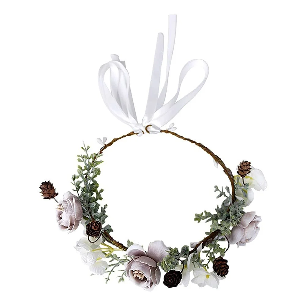 Вінок на голову штучні квіти, світло-сірий, фіолетовий, фото №1